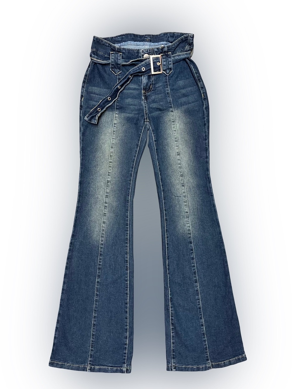 SHEIN High Waist Belted Flare Jeans Dark Wash Women’s Size 26 Denim Buckle